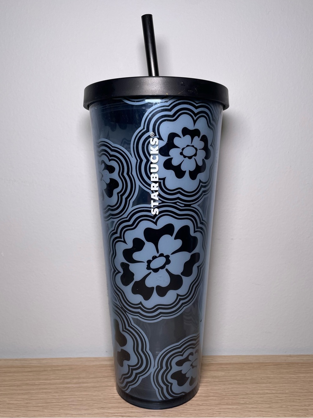 Starbucks 2018 Abstract Blue Wave Hippie Flower Venti Cold Cup Tumbler 24oz